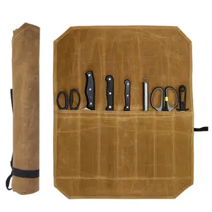 Canvas Knife Roll Bags Portable Knife Storage Roll Bags Chef Knife Carrier Waterproof Knife Roll Storage Bag with 7 Slots