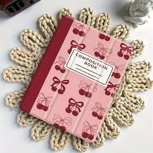 Pink cherry notebook model with adjustable stand and pen slot, foldable non-slip TPU protective case, suitable for iPad mini, iPad Air, iPad Pro/iPad 10th generation, 11th generation and other series iPad protective cases