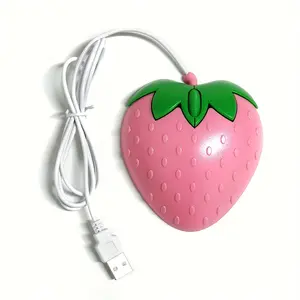 Cute Strawberry Wired Mouse - Good Looking, Universal USB Interface for Desktop & Laptop Mobile Phone Dust Plug Wind Chime