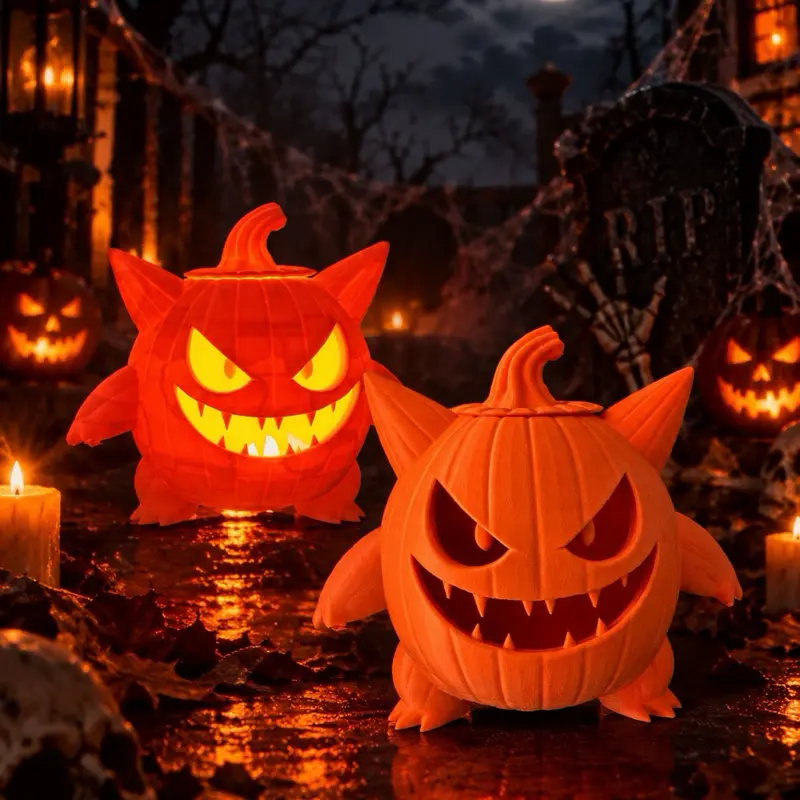 Gengar Jack-O'-Lantern Decor, Halloween Themed Carved Pumpkin Prop for Home Party Decoration