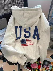 Women's Usa American Flag Letter Print Graphic Hoodie Sweatshirts, Casual Loose-Fitting Pullover with Drawstring Pocket, Fall & Winter Fashion, Casual Hooded Sweatshirt