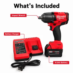 Milwaukee 18V Cordless Electric Wrench 900N.M Torque Brushless Impact Wrench with 12.0Ah Battery for Professional & DIY Use Powerful Performance Long-Life Battery