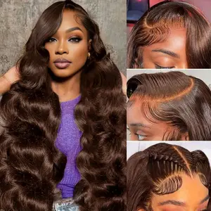 Brown Colored Body Wave Wig 13x6 HD Lace Front Human Hair with Baby Hair 180% Density Wigs Pre Plucked Hairline For Women Straight Wig