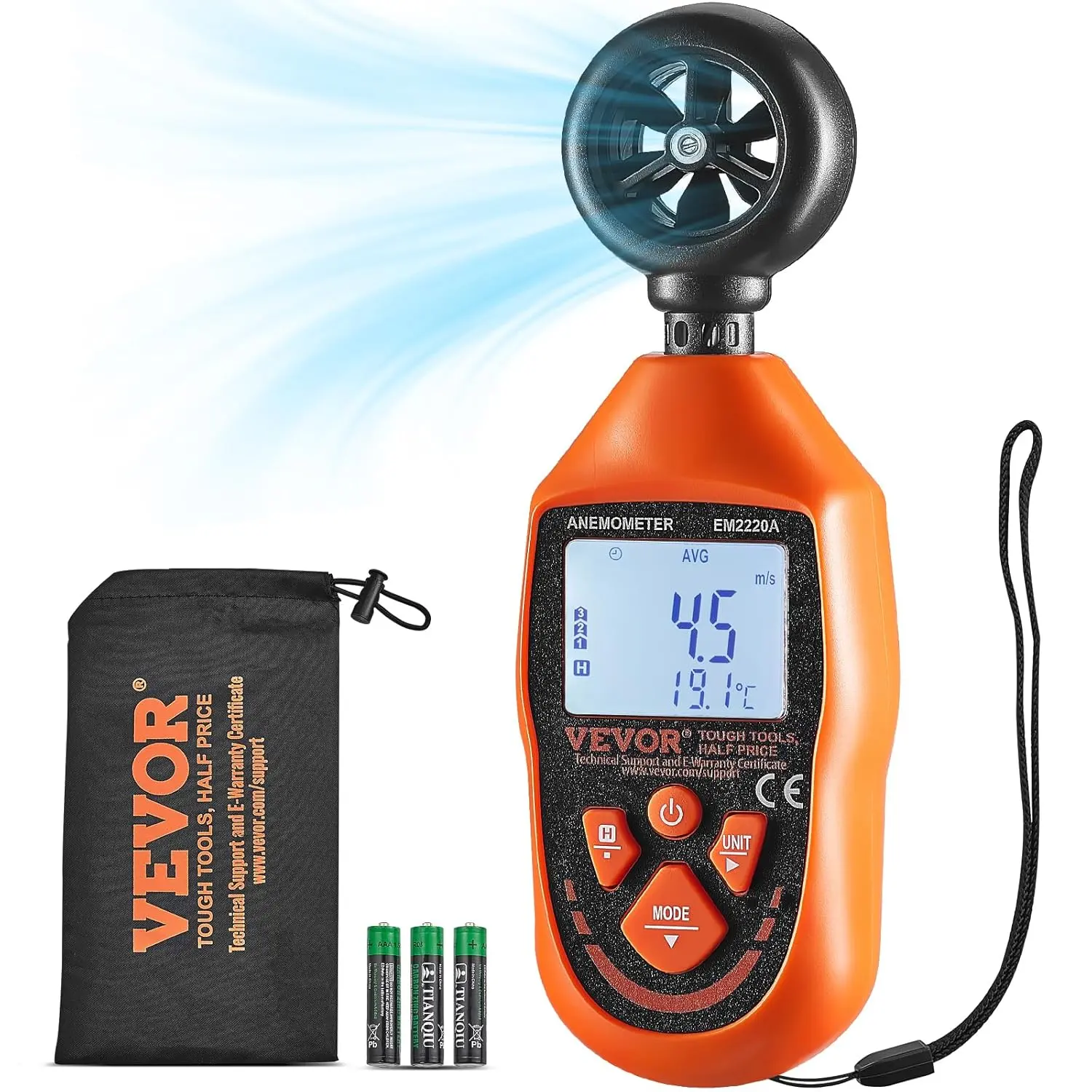 Spring new arrivals Handheld Anemometer, 14-113, Digital Wind Speed Meter Gauge with LED Backlight Screen, Measures Wind Velocity Air Flow, for Sailing Surfing Drone Flying HVAC