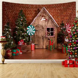 Christmas Themed Tapestry, 1 Count Holiday Party Decoration Background Tapestry, Warm Family New Year Photography Background Cloth, Home Decor