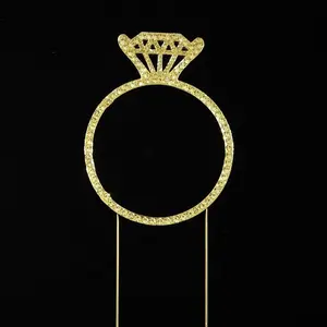 212 MAIN Gold Single Diamond Ring Rhinestone Cake Topper - 4.4x3.5 in Festive Cake Decor Stick, Home Supplies Decoration for Engagement Party