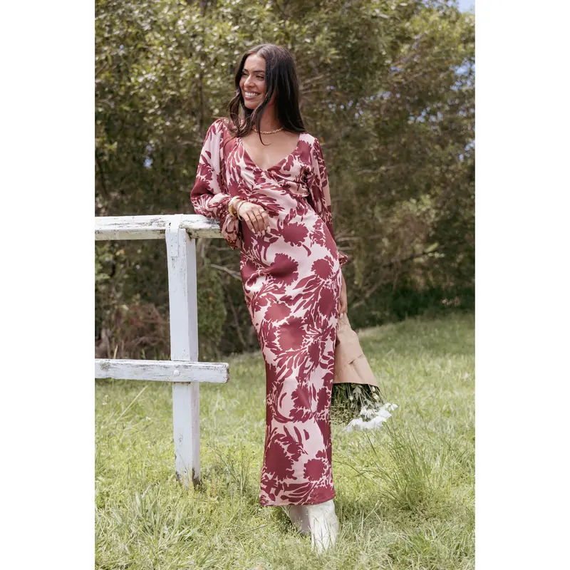 burgundy flower dress - TikTok Shop
