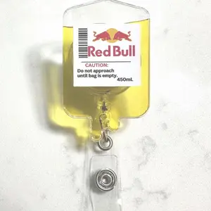 Red Bull IV Bag Badge Reel: Funny Caffeine Lover Gift