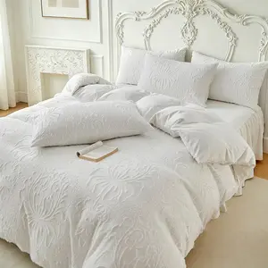 Embroidered floral pattern duvet cover set (2/3 set with 1 duvet cover + 1/2 pillowcases) - White minimalist, Bohemian style bedding, Boho bed set, soft, comfortable, all-season, 9 sizes, decorate bedrooms, guest rooms