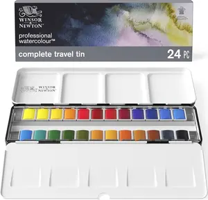 Winsor & Newton Professional Watercolor Paint Set 24 Half Pan | Artist Quality Travel Tin | Lightweight Metal Box | Vibrant Long Lasting Pigments | Portable Sketching Painting Kit for Beginners & Professionals | Perfect Gift for Artists 190553