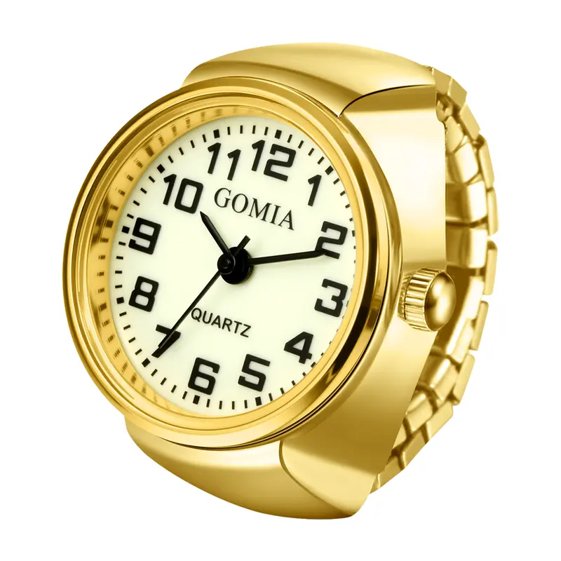 OIDEA Glow in the Dark Finger Ring Watch - Gold/Silver Plated Stretchy Elastic Band, Round Luminescent Dial Quartz Drive, Hard Glass Face Resists Scratches, Elegant Unisex Style for Any Outfit, Retro Novelty Watch for Valentine's Day