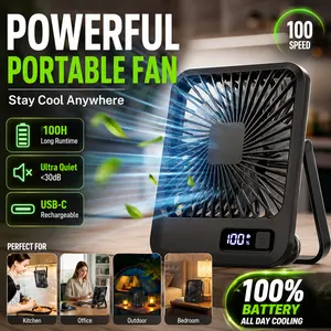 Portable USB Rechargeable Desk Fan – 180° Tilt Folding Personal Fan, 5 Speeds, Ultra Quiet with Power Display