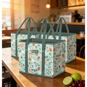 3 Pack Foldable Grocery Bags with Reinforced Bottom - Heavy Duty Reusable Shopping Tote with Long Handles for Groceries & Market
