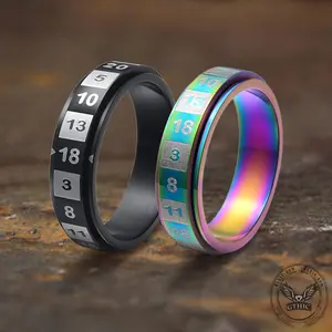 GTHIC Unisex D20 Random Number Stainless Steel Spinner Dice Ring Fashion Accessories for Daily Wear