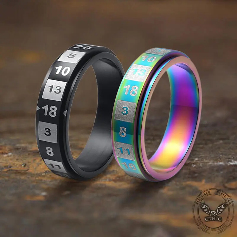 GTHIC Unisex D20 Random Number Stainless Steel Spinner Dice Ring Fashion Accessories for Daily Wear