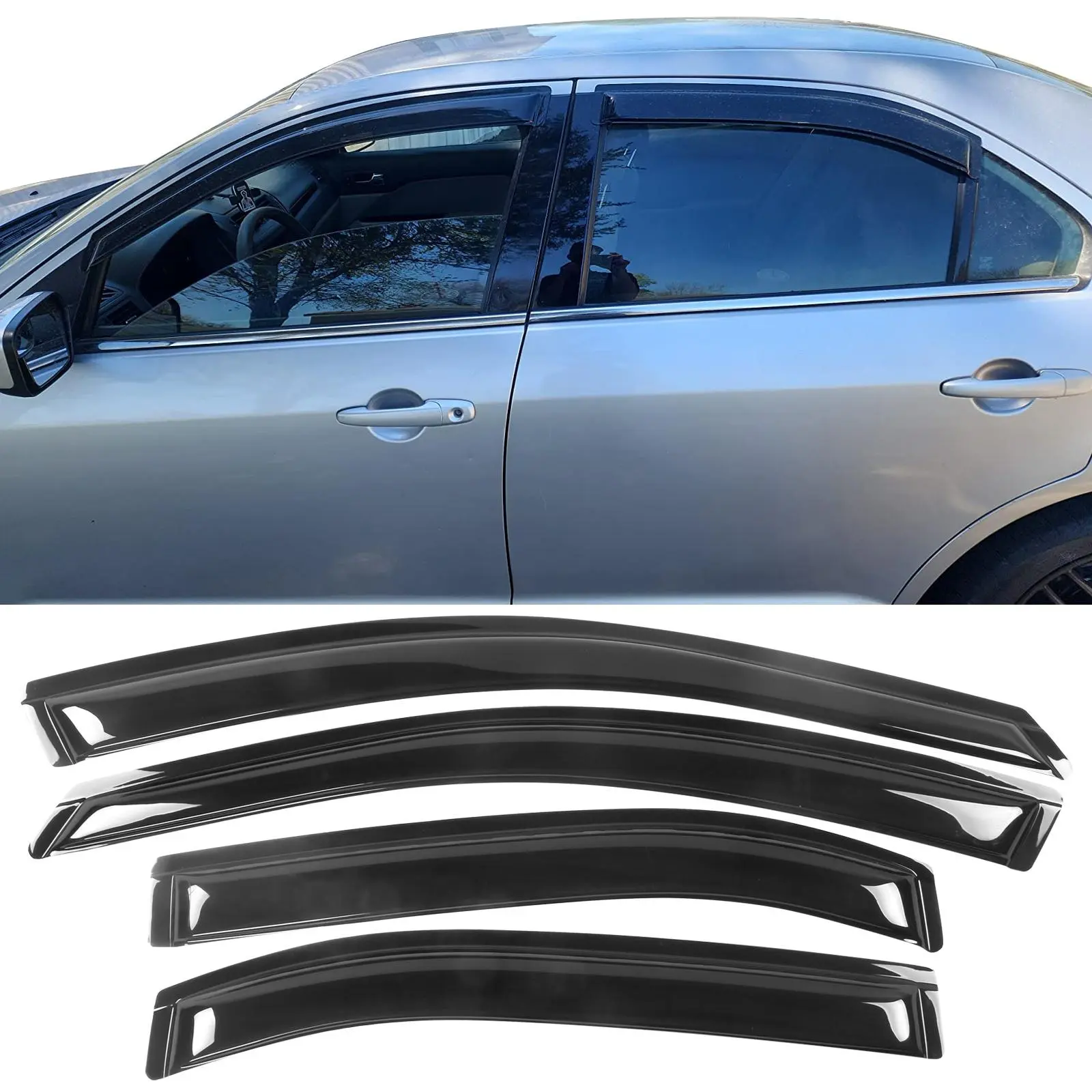 Windshield for Ford Fusion 2006-2012 Models, Acrylic Smoked Semi-Transparent Rainproof Sunproof Glass, Wind Vent, Slim Style, Air Deflector, 4 Pieces, Suitable for 2007, 2008, 2009, 2010, 2011 Models, Windshield for Lincoln Zephyr 2006 Models, Windshield