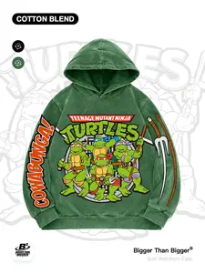 Ninja Turtle Cotton Blend Hoodie, Heroes in a Half Shell Print, Loose Fit Casual Sweatshirt, Unisex Sports Wear, Trendy