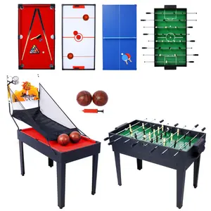 5-in-1 Multi-Game Table for Rec Room - Billiards, Foosball, Ping Pong, Push Hockey & Basketball Combo w/ Full Accessories, Compact 43"x24", Black/Red Combo Game Table Set with Multi Games