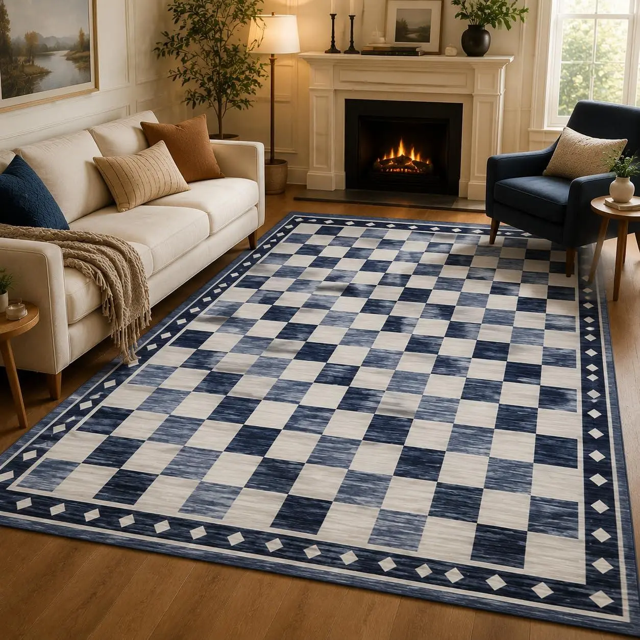 Garvee 5x7 Checkered Area Rug, Washable Non-Slip Low Pile Carpet, Black | Modern Checkered Design, Soft Low Pile Comfort, Non-Slip & Secure Backing, Easy Cleaning & Maintenance