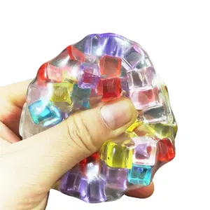 Rainbow Cube Stress Ball TPR Bead Pressure Reducing Decompression Pinch Ball for Children DIY Handmade Adult Vent Toy