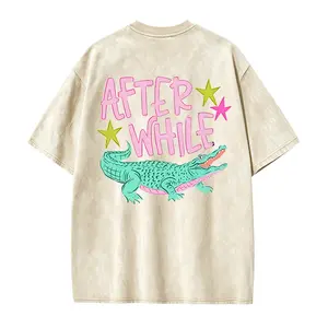 Women's Short-Sleeve Funny "Later Gator After While Crocodile" Graphic T-Shirt - Trendy Ribbed Seamless Elastic Fabric Apparel