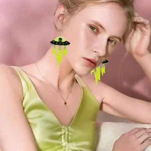Novelty Spaceship Alien UFO Acrylic Lightning Lightweight Dangle Drop Earrings Geometry Halloween Universe Hook Earrings For Women Jewelry Gifts
