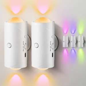 RGB Motion Sensor Night Light USB Rechargeable Dimmable Wall Lamp with Magnetic Stick On Design Smart Ambient Lighting for Bedroom Stairs Hallway Entryway Desk Room Decor