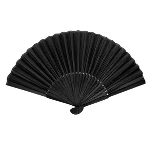 Black Folding Hand Classic Style Fan Fabric Bamboo Ribs Hand Held Chinese/Spanish Foldable Fan for Wedding, Party Favor, Performance, Dance, Home Decorations, Festival, Gift