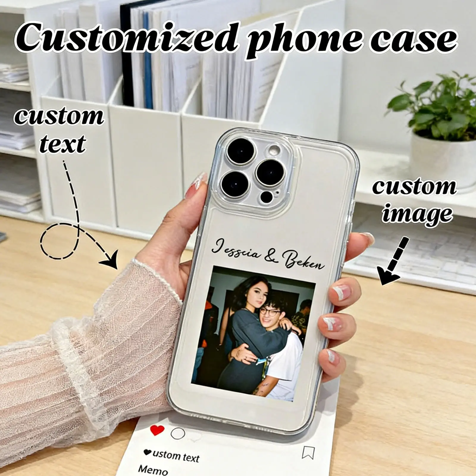 Phone Case Personalized DIY Photo Custom Transparent Phone Case for Couples, Families, and Pets, Suitable for iPhone 17 Pro Max / 17 Pro / 16e / 7 / 8 / XR / XS / X / 11 / 12 / 13 / 14 / 15 / 16 / Pro / Pro Max / Plus, Drop-Proof Shock-Absorbing