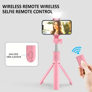 Integrated Selfie Stick Tripod Stabilizer with Fill Light, Bluetooth-compatible Remote Shutter, Anti-Shake, Outdoor Travel Vlog Essential Tool
