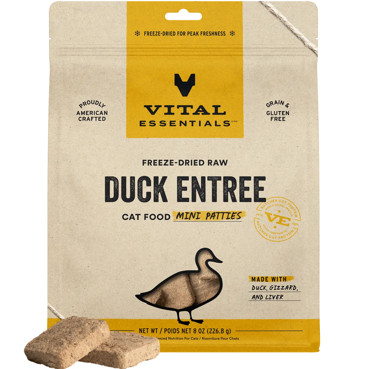 Vital Essentials Freeze-Dried Raw Duck Entree Cat Food Mini Patties