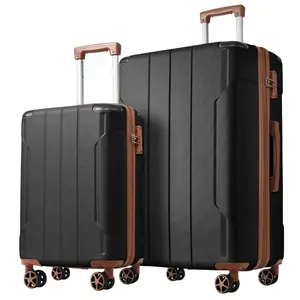 Luggage Sets 2 Piece, Hardshell ABS Lightweight and Expandable Suitcases with Double Wheels, Carry-on Luggage, 2-Piece Set (20/28), Black Expandable Suitcase