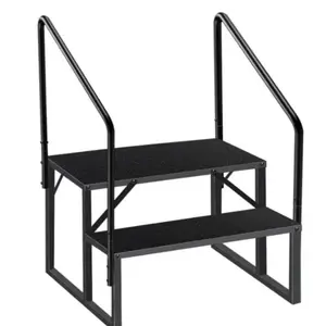 Gaomon 2-Step RV Steps with 2 Handrails, 660 Lbs Steel Double Layer Heavy-Duty Camper Entry Stairs, Quick Install Textured Tread Anti-Slip Panel for Outdoor Camping Travel Trailers Motorhomes