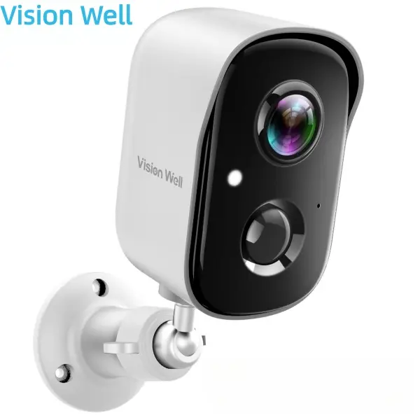 Vision Well White Wireless Outdoor Home Security Camera System - 1080P HD, Color Night Vision, Spotlight, 2-Way Audio, AI Sensors, Built-In Batteries, Wall Mount, WiFi Surveillance Camera, Easy Installation