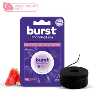 Watermelon Mint Expanding Dental Floss - BURST Black Expanding, Stain-Absorbing, Woven Floss, Vegan, Paraben Free, Removes Plaque
