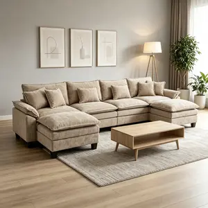 Modular Sectional Sofa, 154 Inch U Shaped Couch Set with Armrests, 4-Seater Comfy Cloud Couches with Movable Ottoman for Living Room Apartment