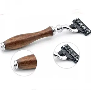 Father’s Day Gift Handmade custom 3 Blades Cartridge Men's Shaving Safety Razor Wood Handle 3 Edge Compatible Shaving Razor takes Mach 3 blades
