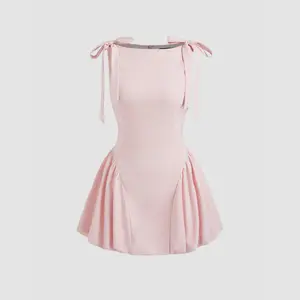 Cider Sculptural Boat Neck Bowknot Bubble Hem Mini Dress