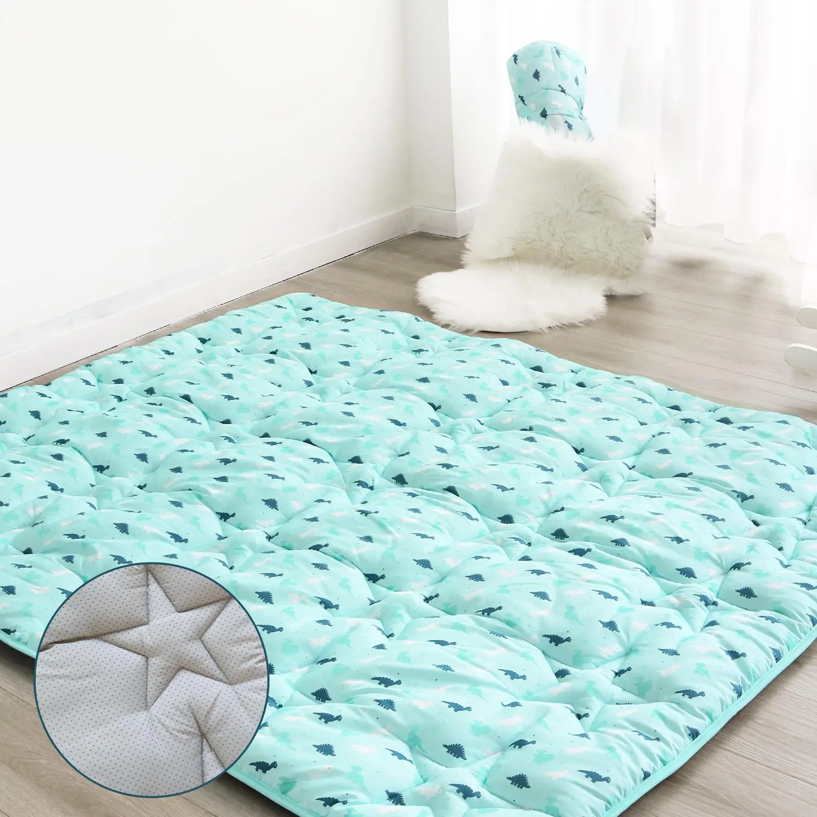 Play Mat Playpen Mat - Thicker Padded Non-slip Large Soft Foldable Portable Lightweight Summer Indoor Outdoor Activity Mat Kids Gifts Floor Crawling T