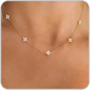 Silver Gold Necklaces for Women Cute Station Choker Simulated Diamond Necklace Simple Layering CZ Necklace Trendy Jewelry Gifts