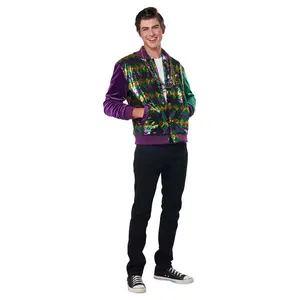 Adult Mardi Gras Sequin and Velour Varsity Bomber Jacket