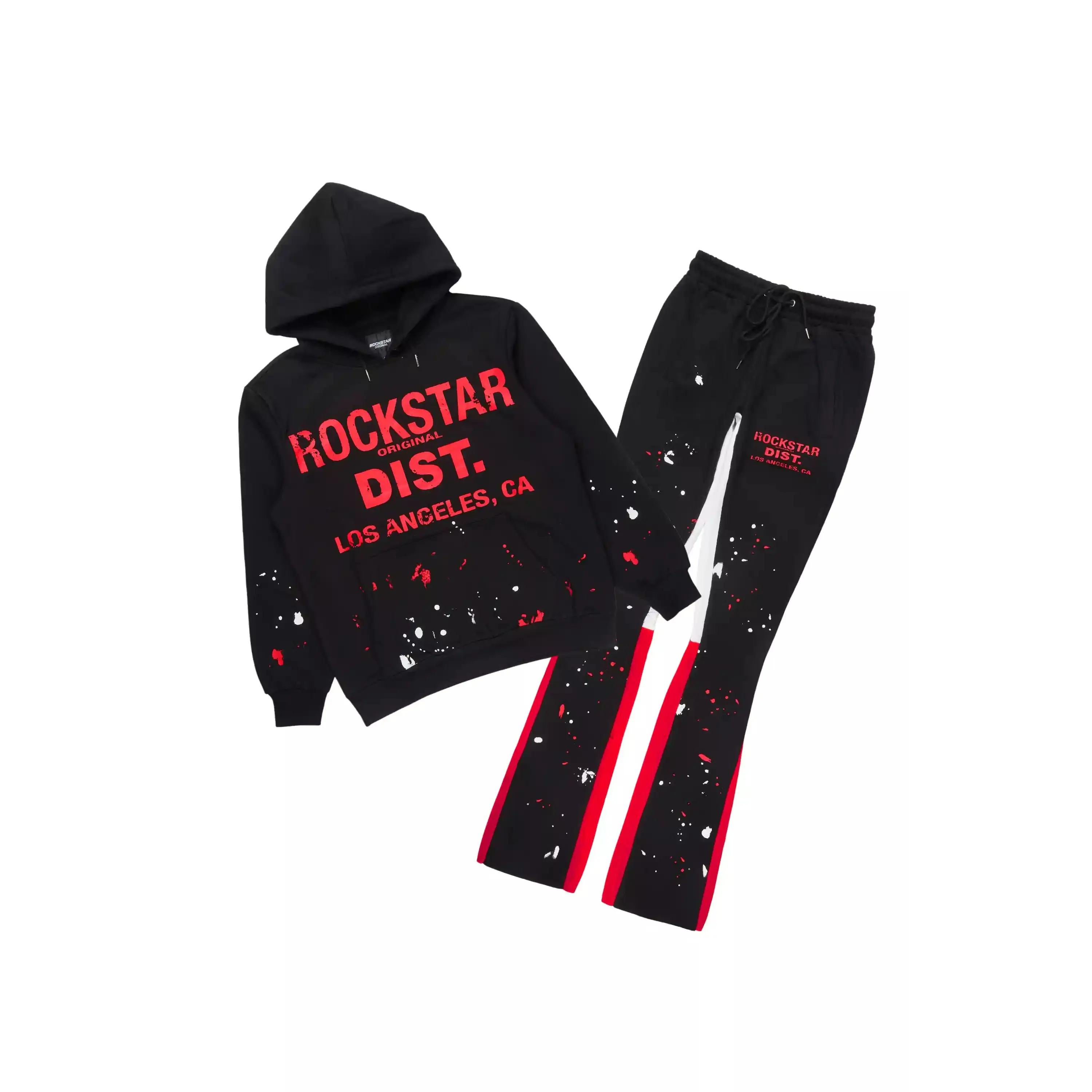 Scottie Black/Red Paint Splatter Hoodie/Stacked Flare Pant Set