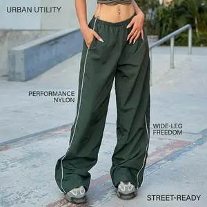 Women's Parachute Pants - Y2K Streetwear Wide Leg Baggy Jogger Sweatpants with Elastic Waist, Comfortable Track Pants for Casual Wear, Lounge, and Fashion Outfits