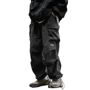 Men's Stylish Baggy Cargo Pants, Plain Mens Clothing, Hip-Hop Parachute-Style Loose Fit, Lightweight Water-Resistant with Pockets, All Seasons Mens Bottoms,summervibes outdoorfun baggy cargo pants, Men's Streetwear Wide Leg Utility Pants,