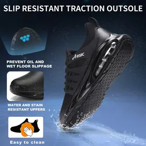 Non Slip Work Shoes for Men Slip on Sneakers Waterproof Restaurant Men Zapatos Trabajo Comfort Kitchen Chef Slip Resistant Food Service Worker Closed Footwear