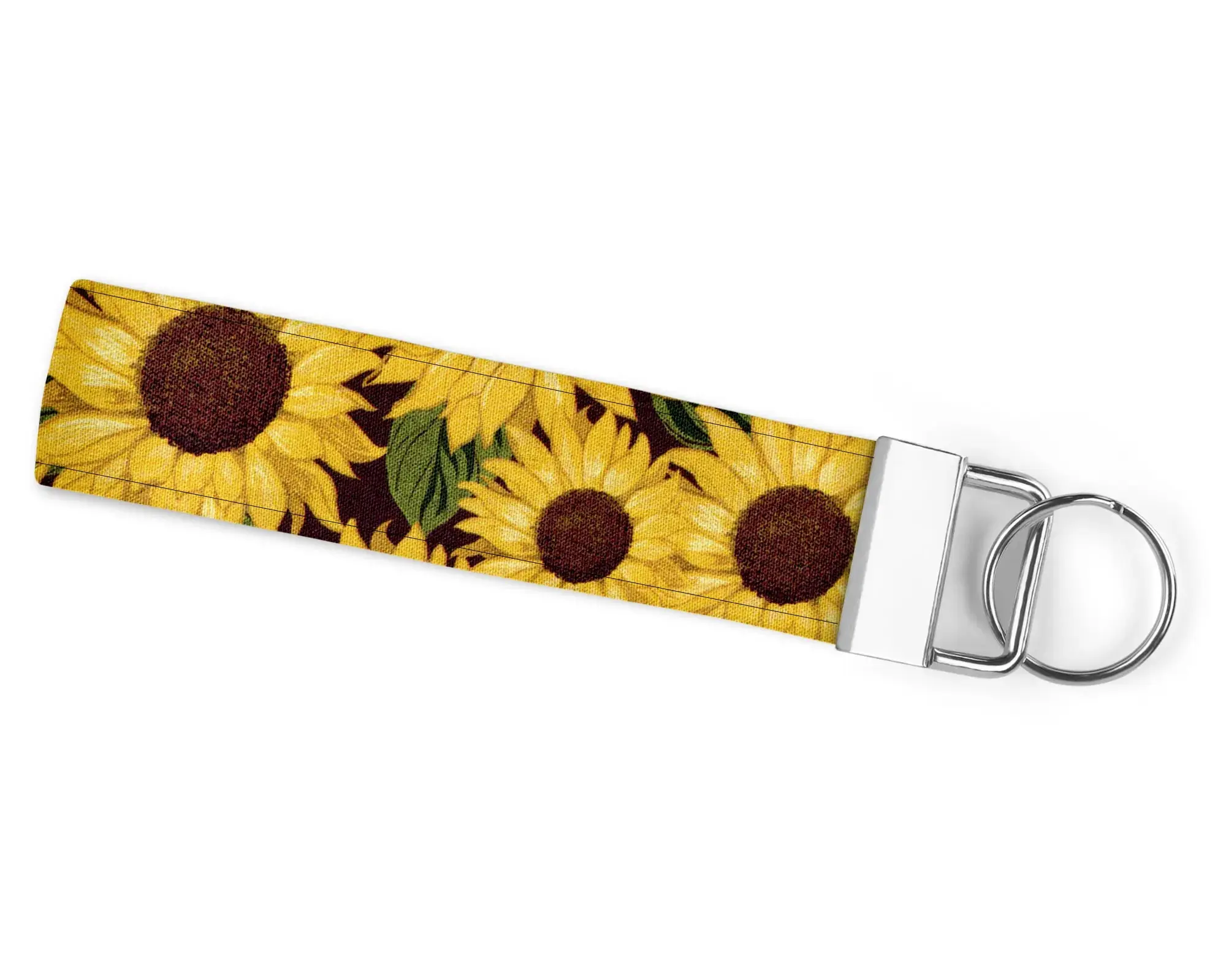 Sunflower Handmade Keychain Wristlet - 6 Inch Metal Key Ring with Bold Sunflower Pattern for Car Keys