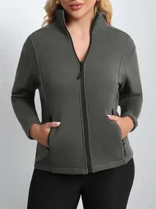 Women's Winter Fleece Lined Zipper Jacket, Warm Inner Liner, Fashion Casual Thick Coat, Long Sleeve with Pockets, Fall & Winter