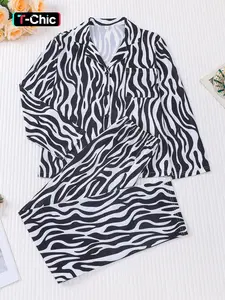 Women's Irregular Striped Print Pajama, Casual Comfy Long Sleeve Top & Elastic Waist Pants Striped Lounge Set, Ladies Sleepwear & Loungewear for All Seasons