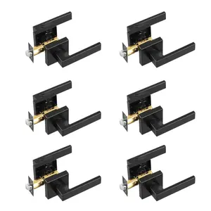 VEVOR Passage Door Handle, 6 Pack Matte Black Door Lever, Left or Right Handing Reversible Lever Non-Locking, 45 Rotation to Open, Universal Square Interior for Hallways, Closets, Meeting Spaces