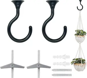 2 Sets 2.4 Inch Heavy Duty Swag Ceiling Hooks with Hardware for Hanging Plants, Cavity Wall Fixing, Easy Installation, Holds up to 30 Lbs, Ideal for Home & Garden (Black) sunen